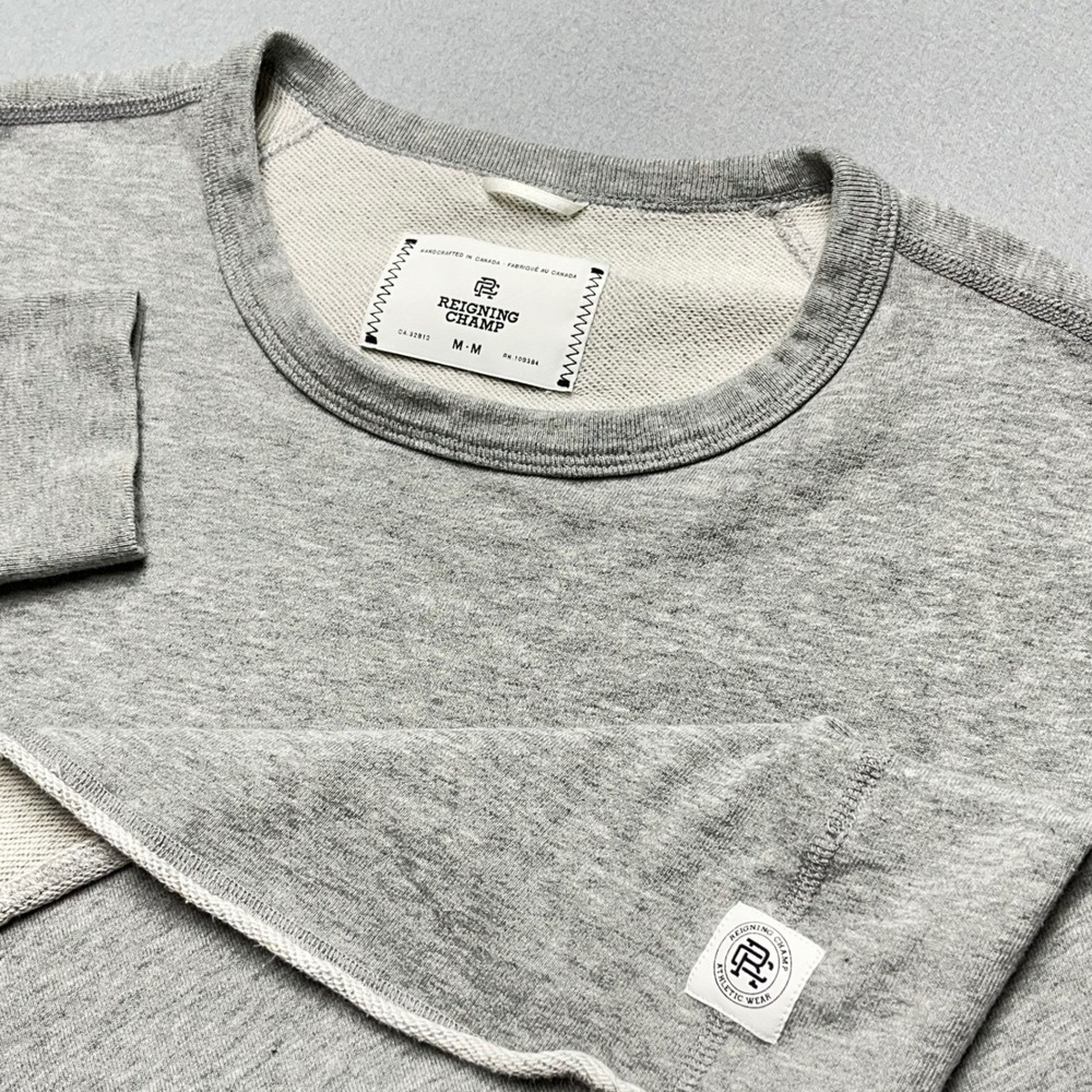 Reigning Champ‎ Womens Heather Grey Pima Cotton Cropped Crewneck Sweatshirt Med